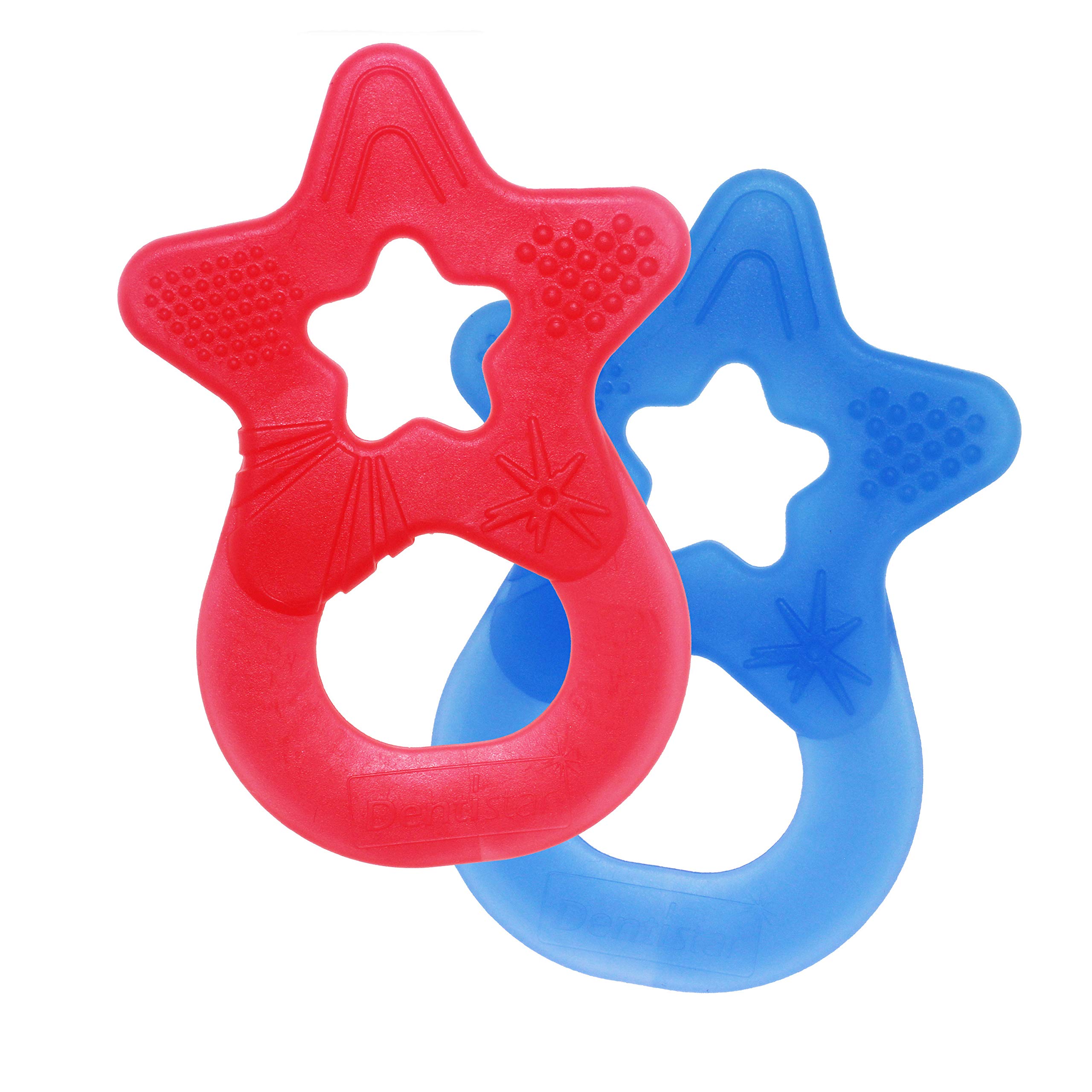 dentistar Star Teether Pack of 2, Teething Baby Toy for Infants Aged 3+ Months, Soft Silicone Baby Teething Ring for Tooth and Gum Pain Relief, Made in Germany - Red & Blue — image 1