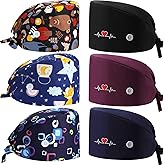 Geyoga 6 Pieces Adjustable Working Caps with Button Gourd Tie Back Bouffant Hats Sweatband Caps Breathable Hair Cover for Women Men