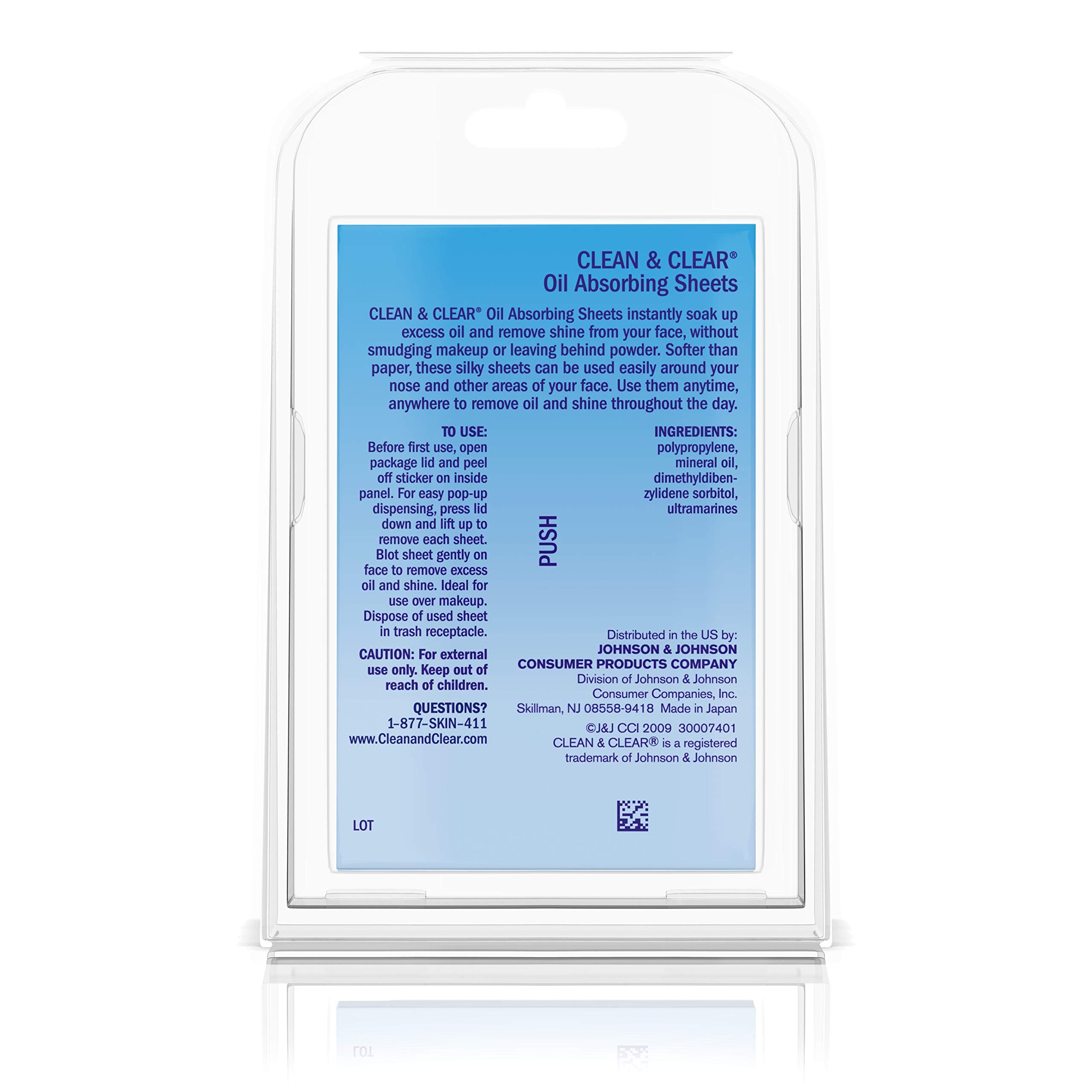 Clean & Clear Oil Absorbing Facial Sheets, Portable Blotting Papers for Face and Nose, Blotting Sheets for Oily Skin to Instantly Remove Excess Oil and Shine, Absorbing Blotting Papers, 50 ct