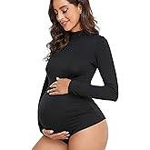 Womens Maternity Bodysuit for Photoshoot Long Sleeve Tshirt Classic Side Ruched Tee Top Mama Pregnant Clothes Photograph