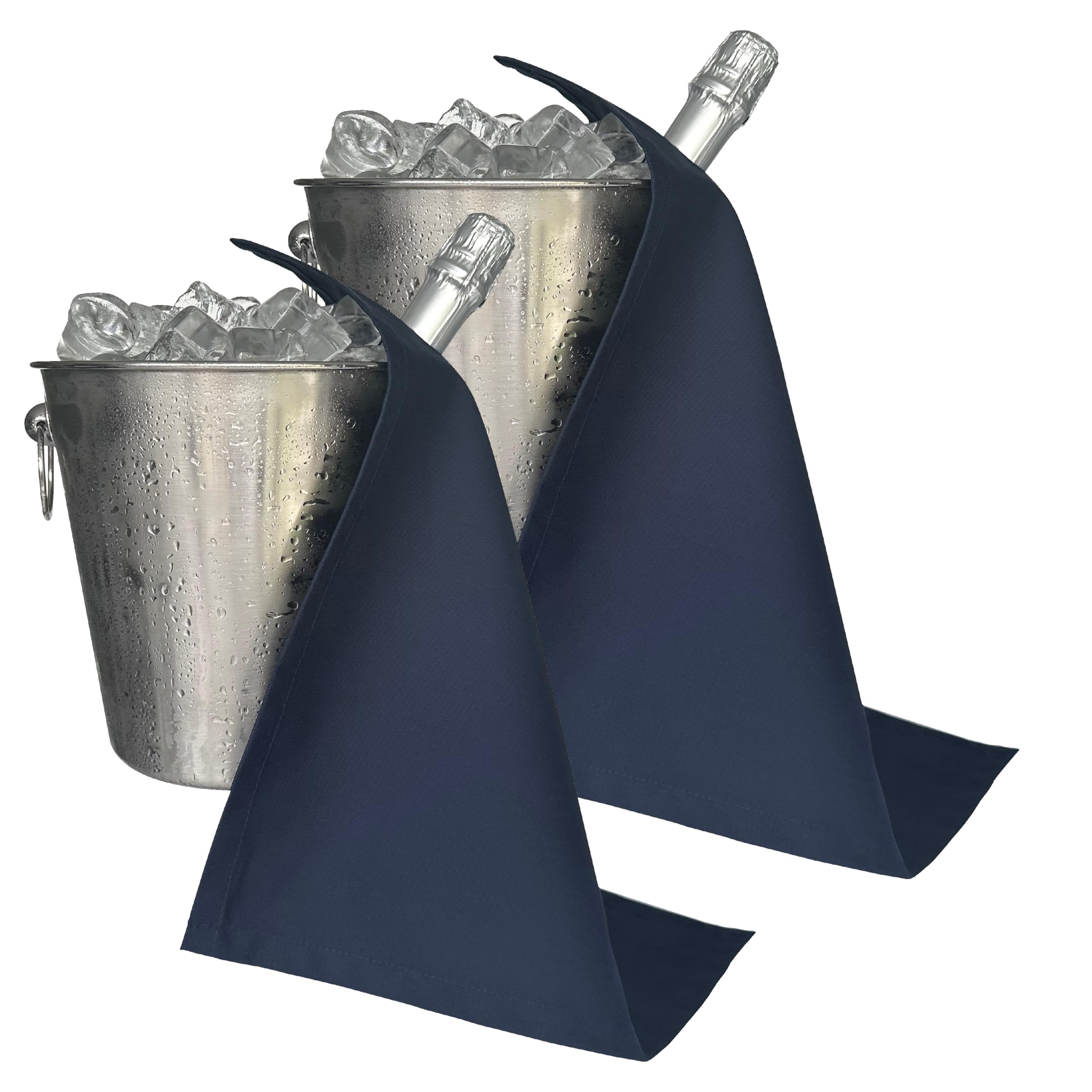 BottleCloths - Catering Collection, Bottle Cloths for Ice Buckets, Polycotton, 42 cm, Corner Hole, Stitched Circle (Navy, Pack of 2)