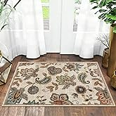 Morebes Vintage Floral Small Kitchen Rug,2x3 Rug Non Slip, Washable Paisley Design Door Rugs for Entryway Indoor,Non Shedding Kitchen Sink Throw Carpet for Bathroom Laundry, Beige Ivory