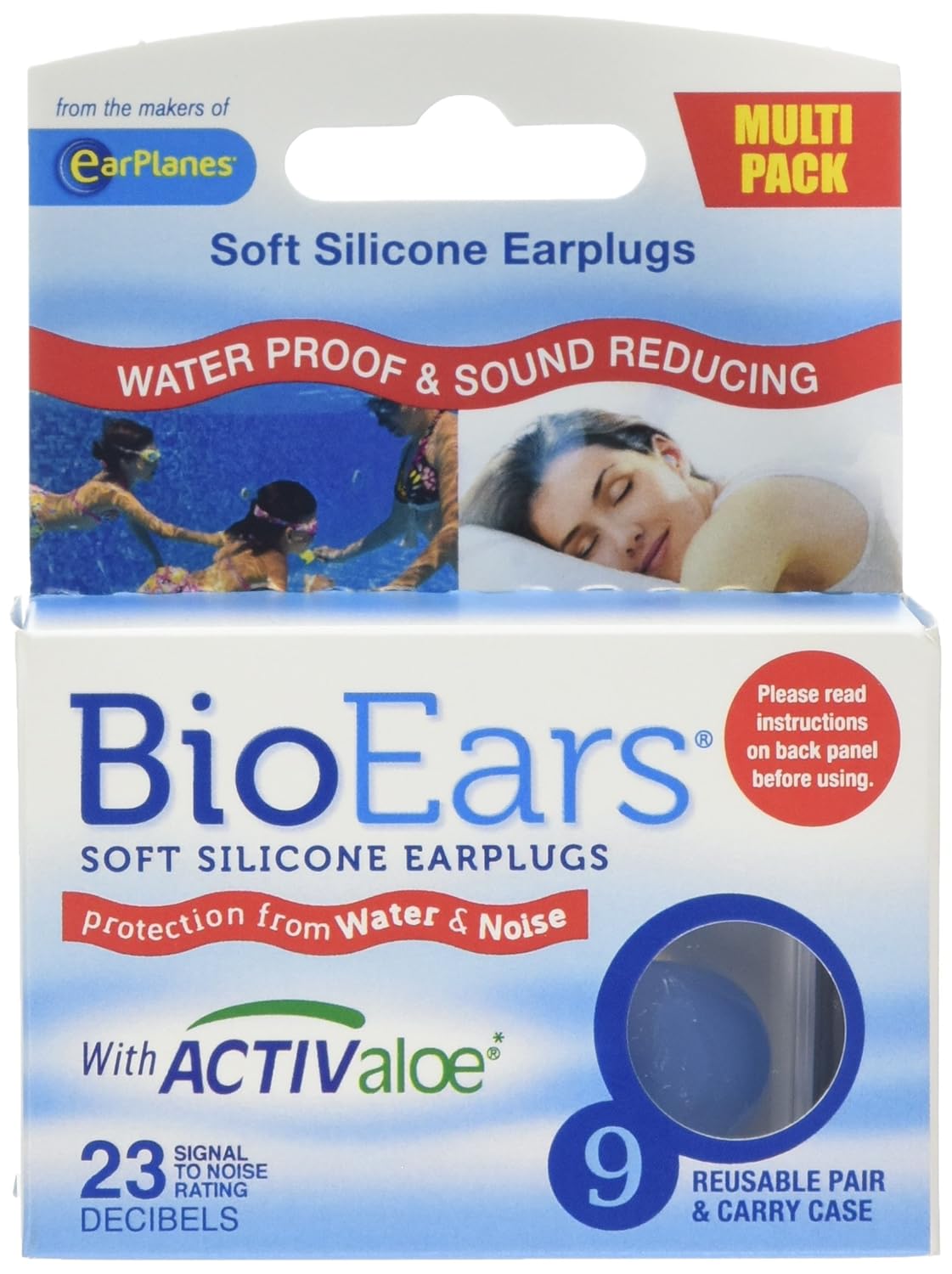 Bio Ears Soft Silicone Earplugs Protection 9 Pairs, Blue, Carry Case