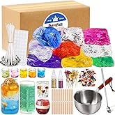 Gel Wax Candle Making Kit, 9pcs /7 Colors Jelly Wax for Adults Teens | Clear Jelly Candle Wax, 50 Wicks &amp; 50 Stickers, 10 Wick Holders, DIY Home Decor Gift for Adults and Beginners