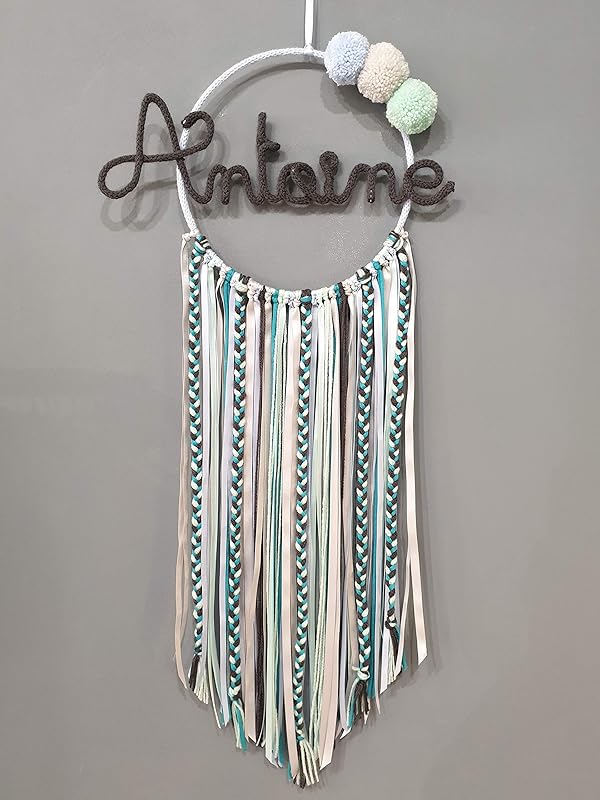 Bebe Et Puericulture Produits Handmade Attrape Reve Prenom Personnalisable En Tricotin Hauteur 90 Cm Environ Turquoise Jaune Et Bleu Ram Mount Co Uk