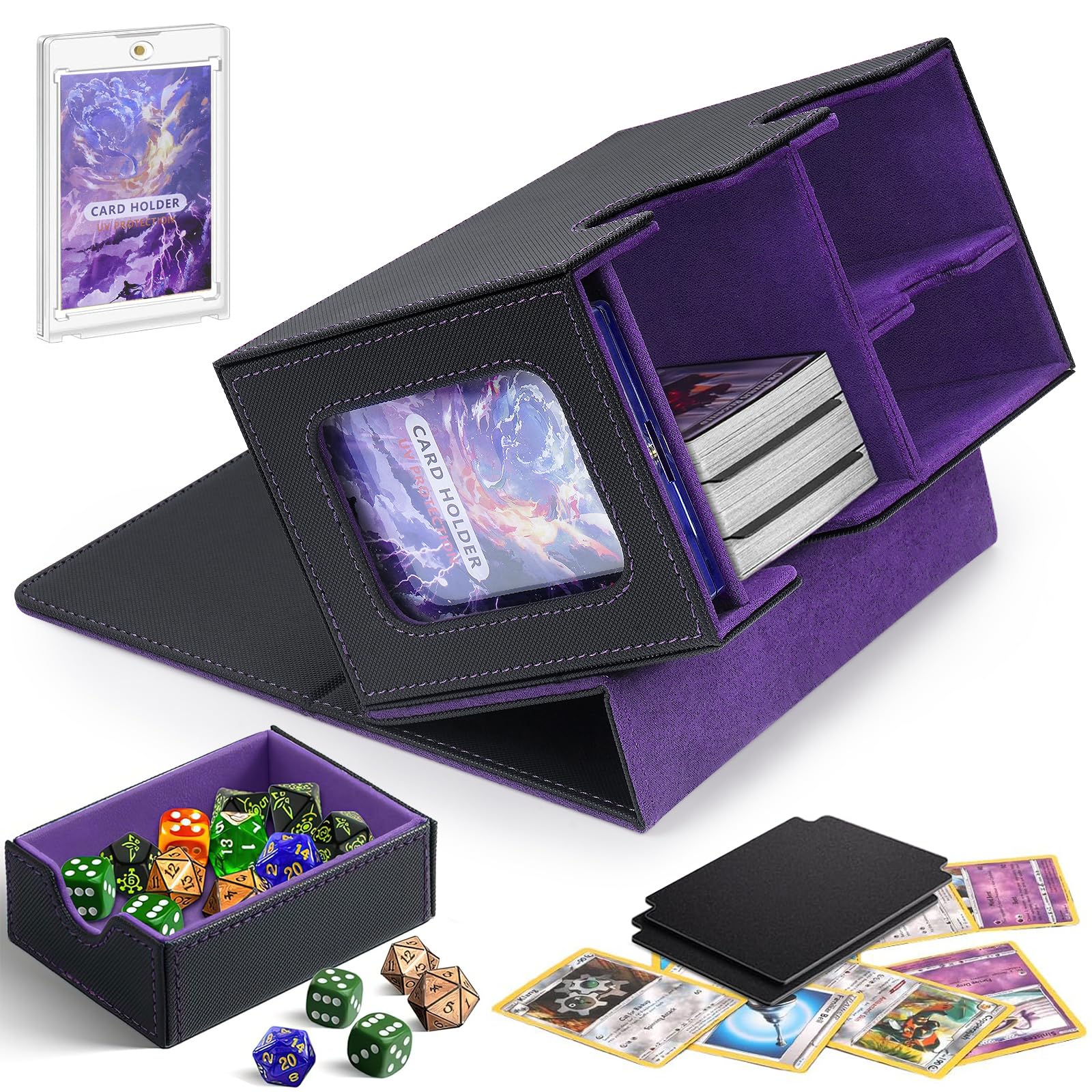 MTG Deck Box for Commander, Card Deck Case Holds 160+ Double-Sleeved Cards with Dice Tray, Magnetic PU Leather Card Storage Box for Magic TCG CCG EDH Cards