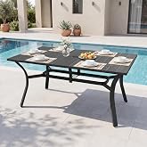 CHINNLUU 63'' Outdoor Dining Table for 6, Black Metal Patio Dining Table with Umbrella Hole, Anti-Rust Waterproof Square Table for Porch Deck Poolside Garden Backyard