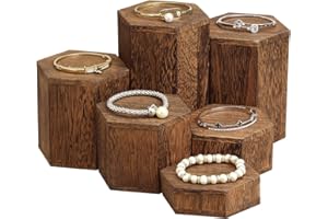 MOOCA Wooden 6 Pcs Hexagon Risers for Display Jewelry and Accessories Display Stand, Brown