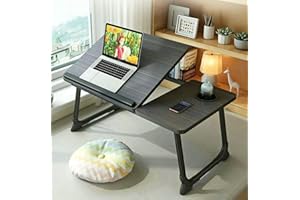 Cinica Laptop Desk Tray Bed Table, Adjustable Foldable Desk Notebook Stand Reading Holder with Cup Holder, Portable Table for Picnicing and Eating/Writing/Working on Bed/Couch/Sofa (Black)