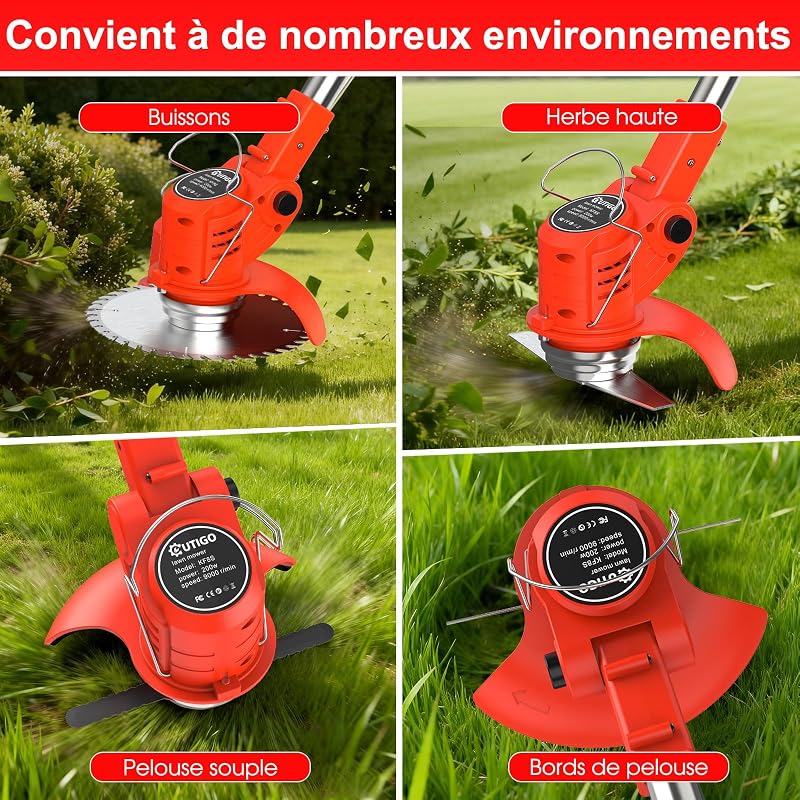Débroussailleuse Electrique sans Fil 21V, avec 2 pièces Batterie et 4 Types de Lames Débroussailleuse à Gazon sans balais,légères et à Faible Bruit,pour Jardin Élagage,Pelouses et Terres Agricoles — photo 6 sur 8