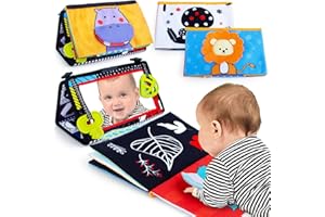 teytoy Tummy Time Mirror Infant Toys 0-3 Months Brain Developmental Baby Mirror Tummy Time Toys with Cloth Book&Teethers,High Contrast Black and White Baby Toys 4 6 9 12 Month Toy