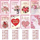 Tellingyou 24 Sets Religious Valentines Day Cards Assorted Retro Blank Greeting Notes Cards with Envelopes and Stickers Retro Christian Watercolor Heart Rose for Valentines's Day Party Supply