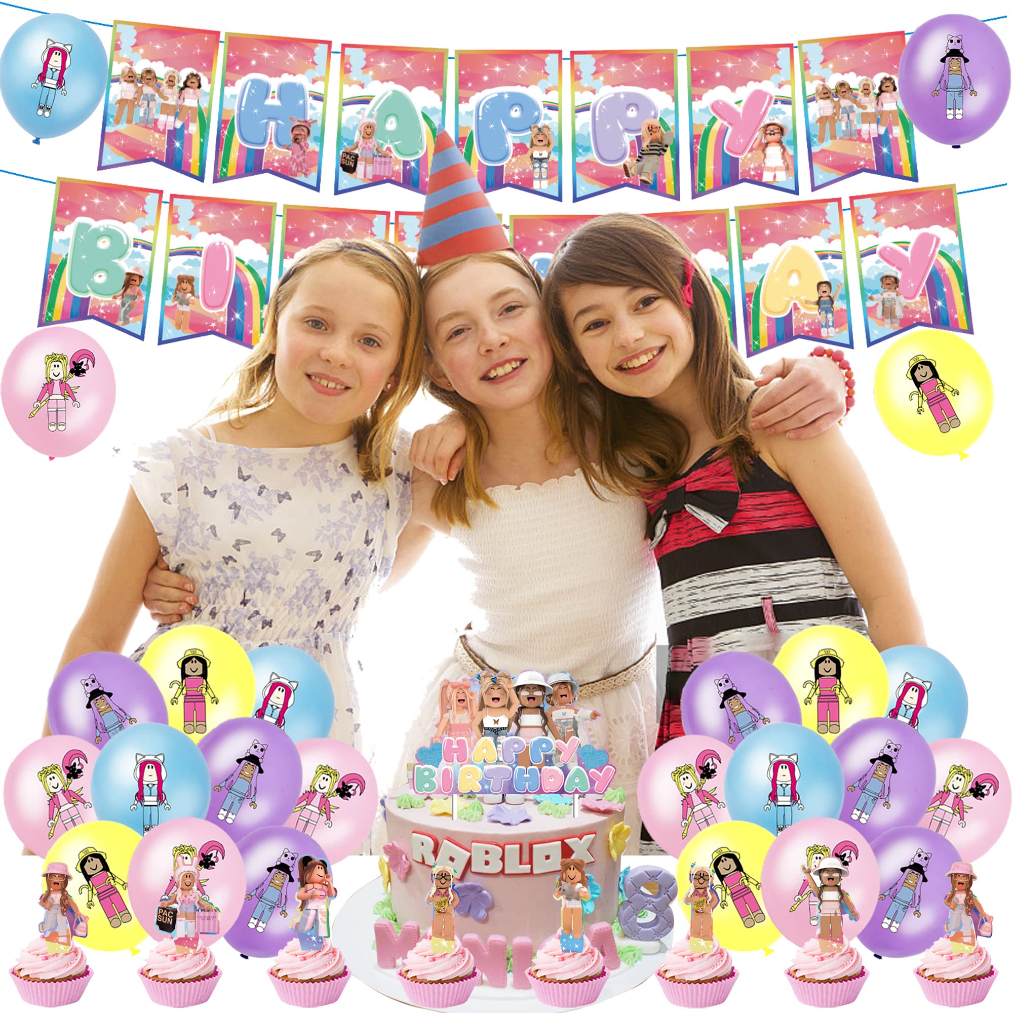 Roblox Birthday Cake Topper & Balloons - Gaming Party Supplies with Video Game Banner & Decorations