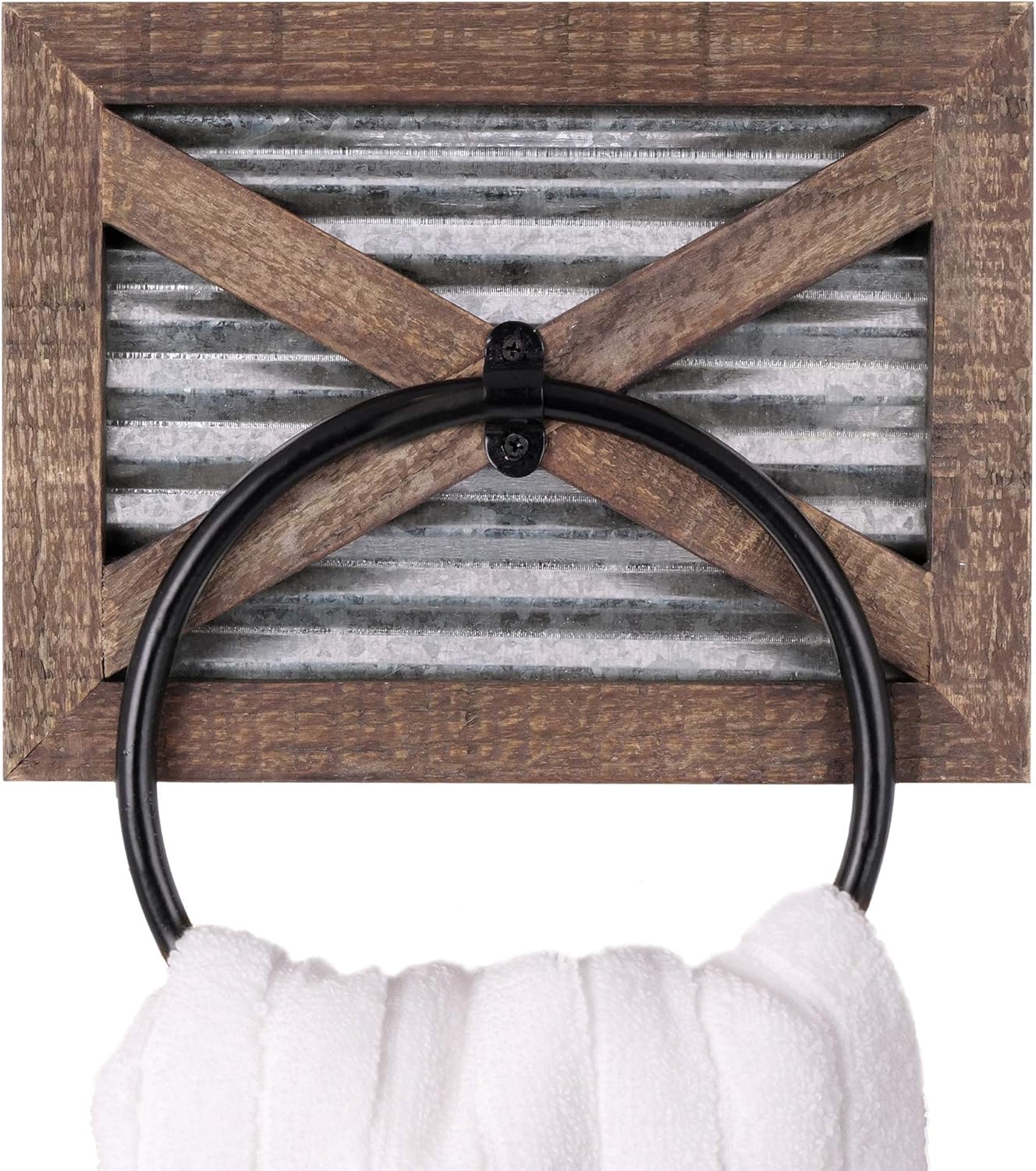 Autumn Alley Rustic Barn Door Bathroom Towel Ring | Wall Mounted Farmhouse Hand Towel Holder | Barn Wood, Galvanized Corrugated Metal and Black Ring Combine Perfectly for Country Charm: Home & Kitchen