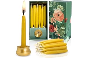 20-Minute Meditation Beeswax Candles – KALA DIPA – Mini Taper Dripless Candles Set of 20 with Brass Holder – Relaxation, Yoga, Prayer & Mindful Gift
