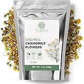 Elanen Naturals Organic Chamomile Flowers 4 oz. (113g), USDA Certified Organic Camomile Manzanilla Tea Loose Leaf, German Chomomile Golden Chamomeal Herb, Whole
