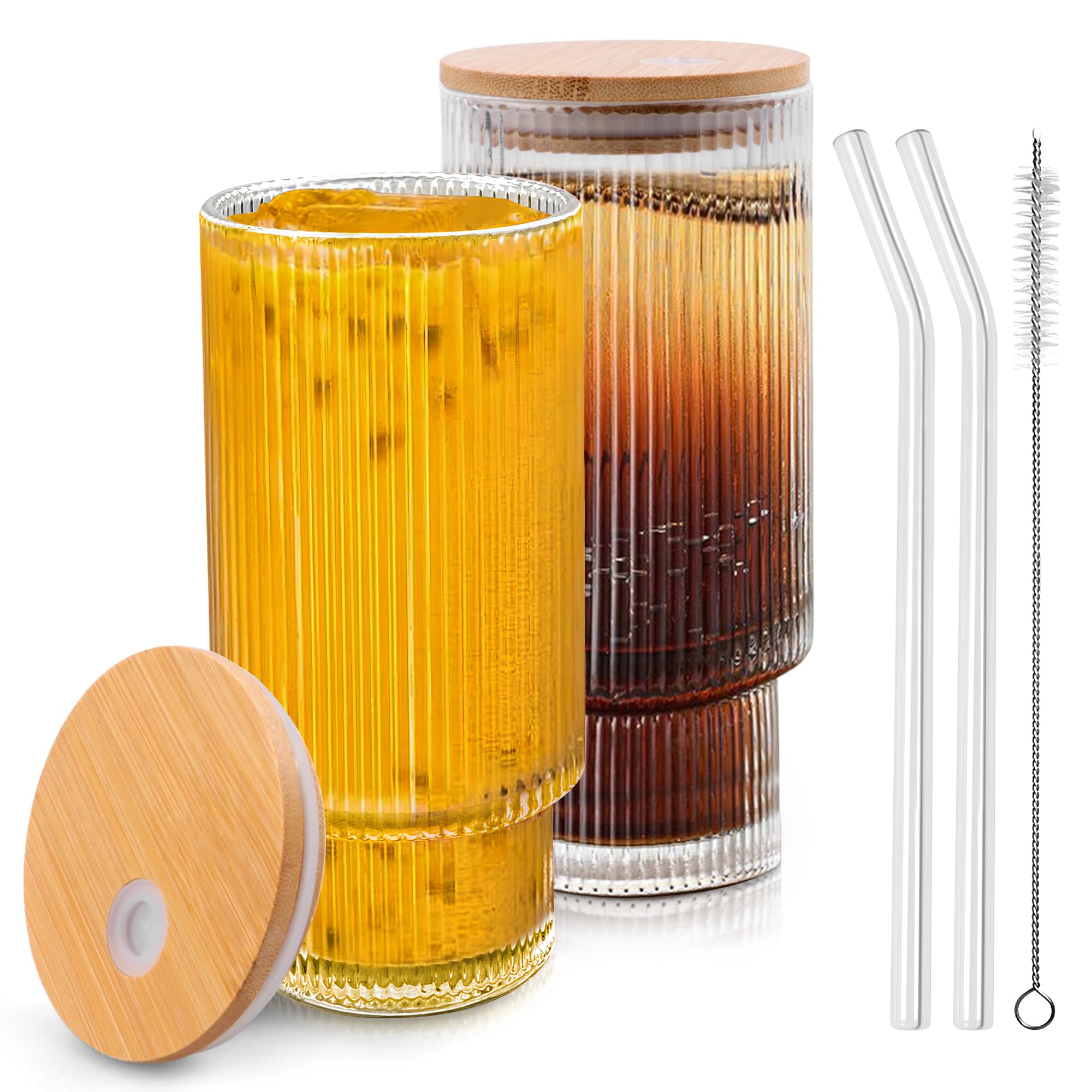 Photo 1 of Tinaforld Glass Cups with Lids and Straws, 16 oz Glass Tumbler, Iced Coffee Cups with Lids, Ideal for Cocktail, Whiskey(2PACK)