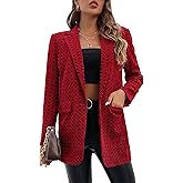 WDIRARA Women's Houndstooth Print Lapel Collar Single Button Work Office Jacket Blazer