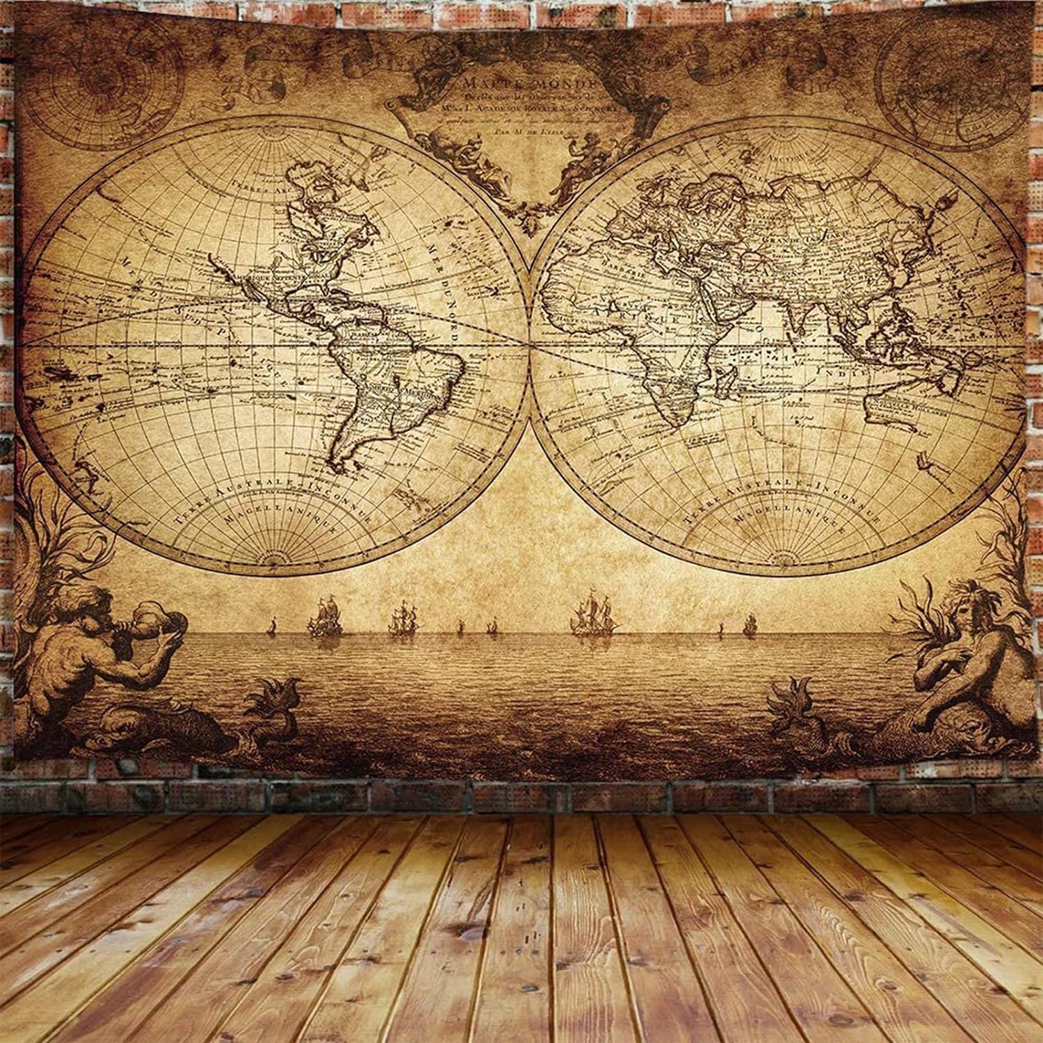 Tapestries - JAWO Old World Map Tapestry, Vintage Wanderlust Pirate Map Tapestry Wall Hanging for Bedroom, Historical Atlas Tapestries Poster Beach Blanket College Dorm Home Decor (90W X 70H)
