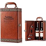 lxllnqh Wine Gift Box with 4 Wine Accessories set,Portable Two Bottle Wine Carrier Case for Wedding, Anniversary, Party,Trave