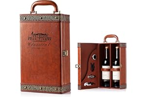 Wine Gift Box with 4 Wine Accessories Set,Portable Two Bottle Wine Carrier Case for Christmas,Wedding, Anniversary, Party,Vin