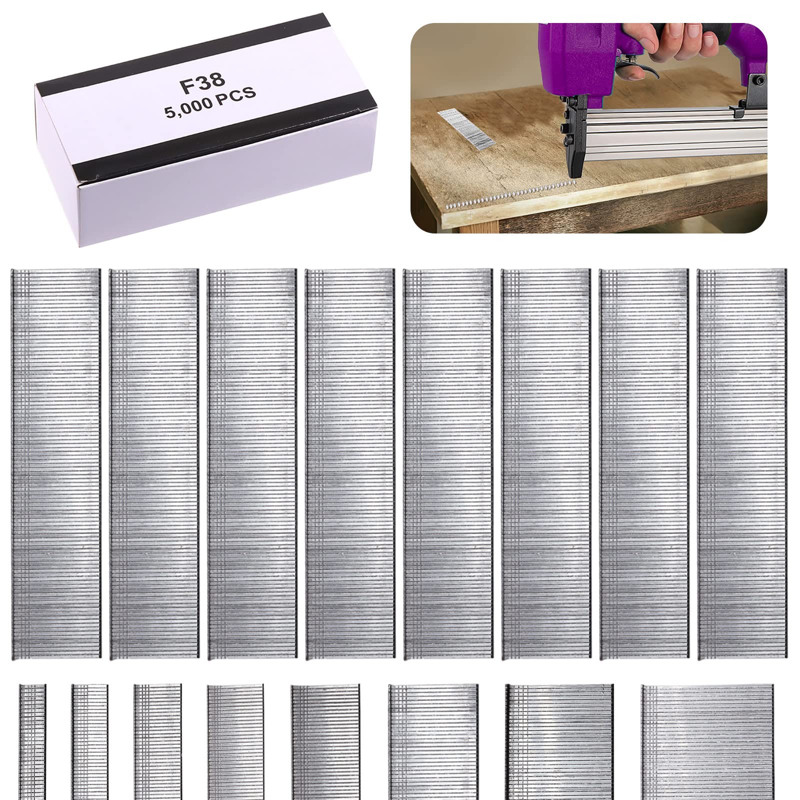 Swpeet 5000 PCS Brad Nails Multi-Length Galvanized Straight Finishing Nail (F38 (1-1/2 Inch）)