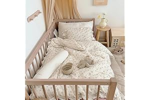 BuLuTu Beige Kids Toddler Baby Duvet Cover Girls Muslin Duvet Covers Floral Nursery Quilt Cover Gauze Bedding Coverlet, 47"x59", Crapemyrtle Print (No Pillowcases)