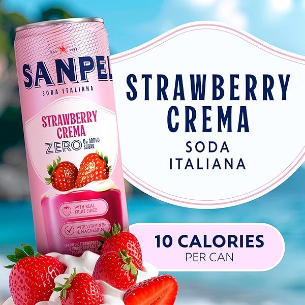 SANPELLEGRINO SODA ITALIANA STRAWBERRY CREMA, 0G ADDED SUGAR, ITALIAN SPARKLING SODA