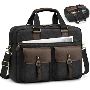RAINSMORE Briefcase for Men, Canvas 15.6 Inch Laptop Bag, Padded Sleeve | Messenger Bag with Multiple Pockets, Water Resistan