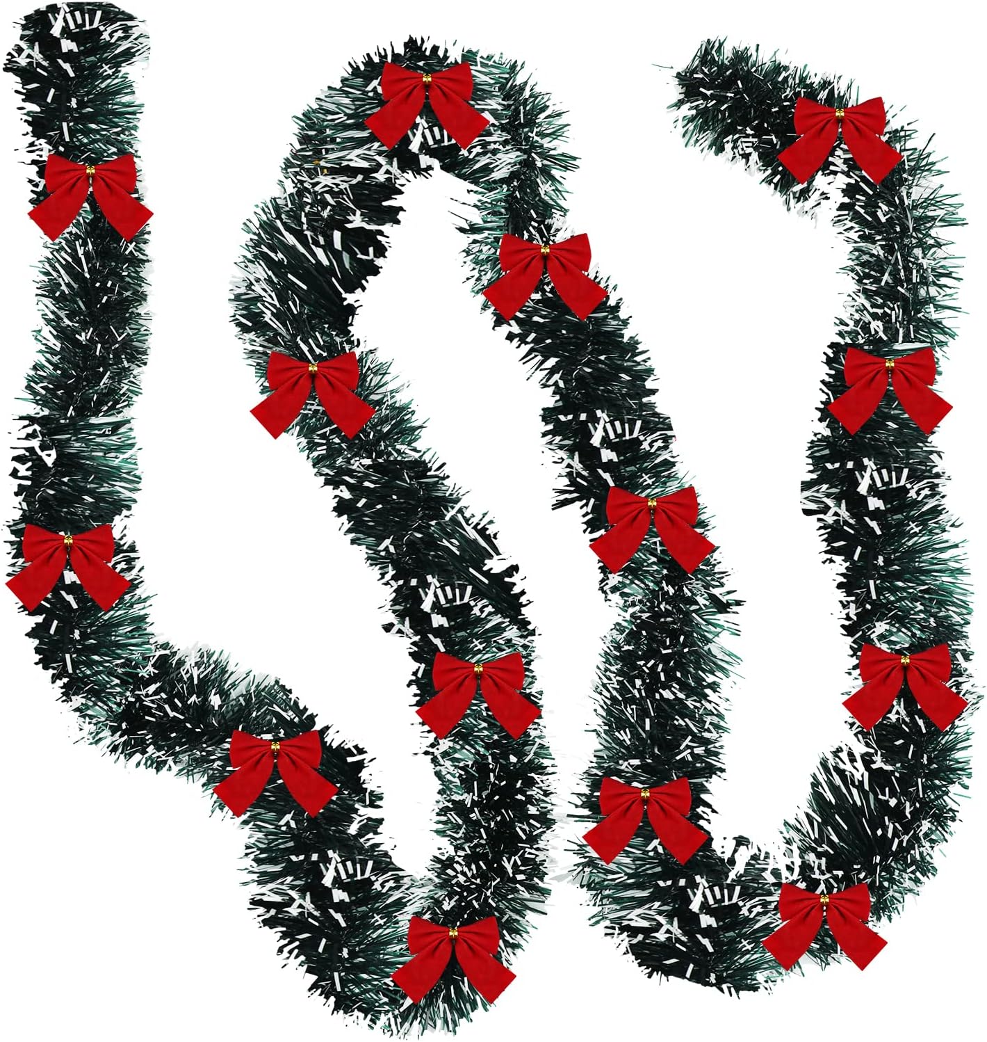 Wreaths, Garlands & Swags - 19.7 Feet Christmas Tinsel Garland Artificial Christmas Garland Xmas Metallic Twist Hanging Garland Fireplace Mantel Wreath Decor for Staircase Railing Indoor Outdoor Ornaments (Bow Style)
