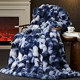 Amélie Home Faux Fur Throw Blanket for Couch, Ultra Soft Fuzzy Plush Bubble Throw for Sofa, Living Room & Home Decor, 50"x60", Tie-dye Blue