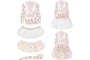 NOWDER 3 in 1 Dog Harnesses Dress with Leash, Breathable Detachable Vest Harness Princess Dress for Small Medium Dog Cat Pet Clothes Yorkie Chihuahua Outdoor Walking (Pink, S)