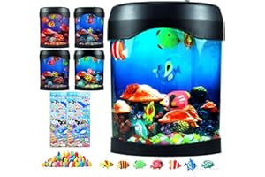 Toycol Fake Fish Lamp, LED Aquarium Sensory Light with 6 Color Changing and 7 Fake Fish, Mood-Relaxing Night Light, Exquisite Decoration for Office, Room and Party, Gifts for Kids and Adults