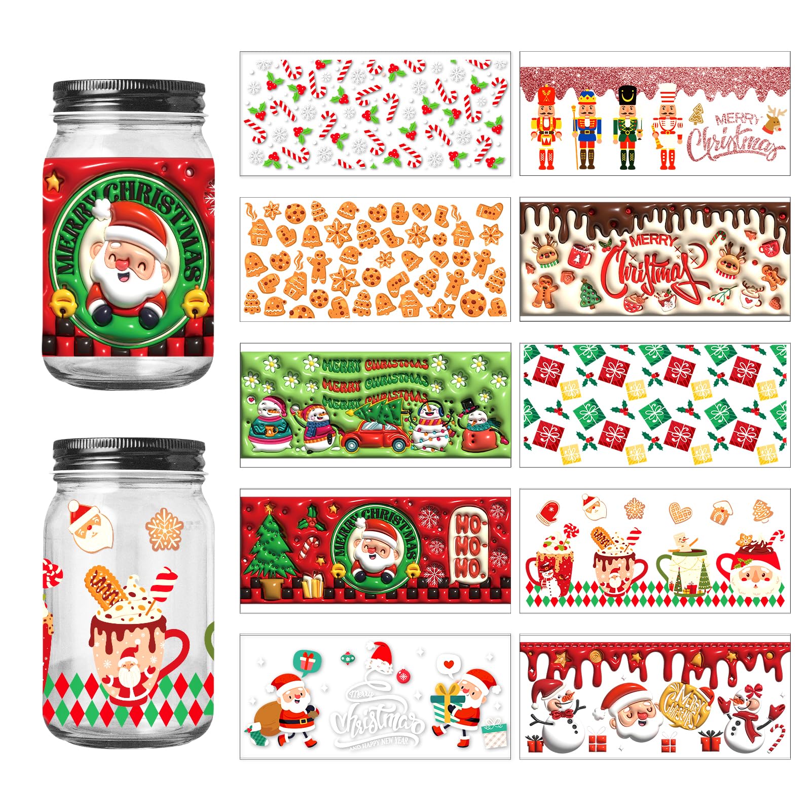 10pcs Christmas Cup Stickers, Xmas Glass Rub On Transfer Decals Christmas Cup Wrap for 16OZ Cups Decor Christmas Decorations Supplies (Style A)