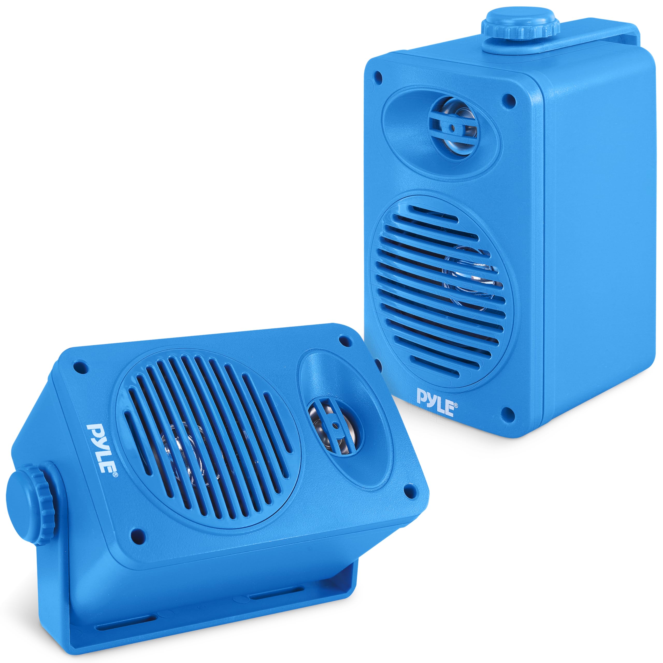 Photo 1 of Pyle Indoor Outdoor Speakers Pair - 200 Watt Dual Waterproof 3.5” 2-Way Full Range Speaker System w/ 1/2” High Compliance Polymer Tweeter - in-Home, Boat, Marine, Deck, Patio, Poolside (Blue)