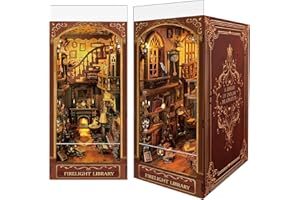 LUUWIK Firelight Library Book Nook, DIY Miniature House Puzzle for Magical Home Decor, 3D Bookshelf Decor for Adults, Teens, and Beginners