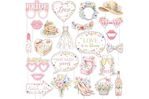 kreat4joy 24pcs Love is in Bloom Bridal Shower Decoration Photo Booth Props, Floral Engagement Party Decorations Love is in B