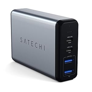 Satechi 75W Dual Type-C PD Travel Charger Adapter with 2 USB-C PD & 2 USB 3.0 - Compatible with 2018 MacBook Air, 2018 MacBook Pro, 2018 iPad Pro, iPhone Xs Max/XS/XR and More (USA)