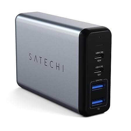 Satechi 75W Dualer Typ-C PD Reise-Lade-Adapter mit 2 USB-C PD & 2 USB 3.0 Ports - kompatibel mit 2018 MacBook Air, 2018 MacBo