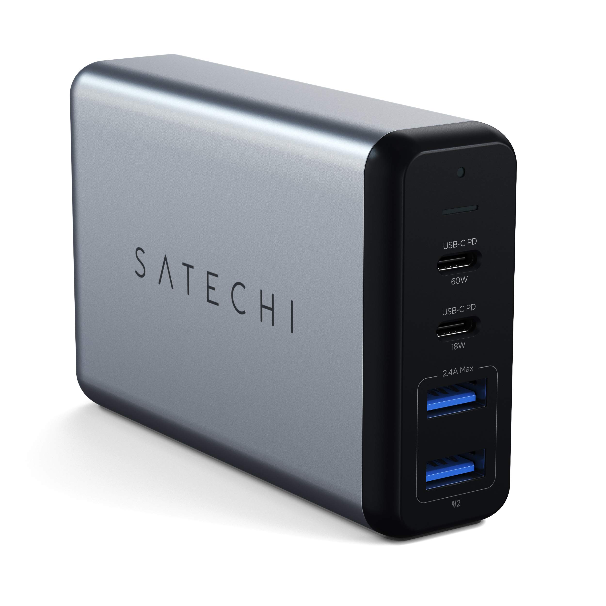 SATECHI 75W Dual Type C PD Travel Charger Adaptor with 2 USB-C PD & 2 USB 3.0 - Compatible with MacBook Air & Pro M5 M4 M3, iPad Air & Pro M5 M4 M3, iPhone 17, 16, 15 to 12 Series, Android, Windows