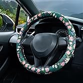 Flower, Floral, Daisies Steering Wheel Cover Auto Steering Wheel Protector, Anti-Slip, Breathable, Absorbing Sweat, Universal Car Accessories 14.5–15 inch,Fit for Most Car, Trucks, SUV