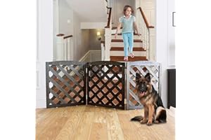 ZJSF Foldable Indoor Dog Gate for House Freestanding folding Dog Gates Indoor Wood Pet Gates Dog Fence for Stairs Puppy Gates for Hallways Black 24 "Height 3 Panels