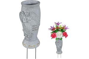 XONOR Cemetery Vase, Memorial Grave Vase with Ground Spikes, Angel Vases for Fresh/Artificial Flowers, Grave Flowers Holder for Cemetery Headstone (1Piece, Flowers are NOT Included)