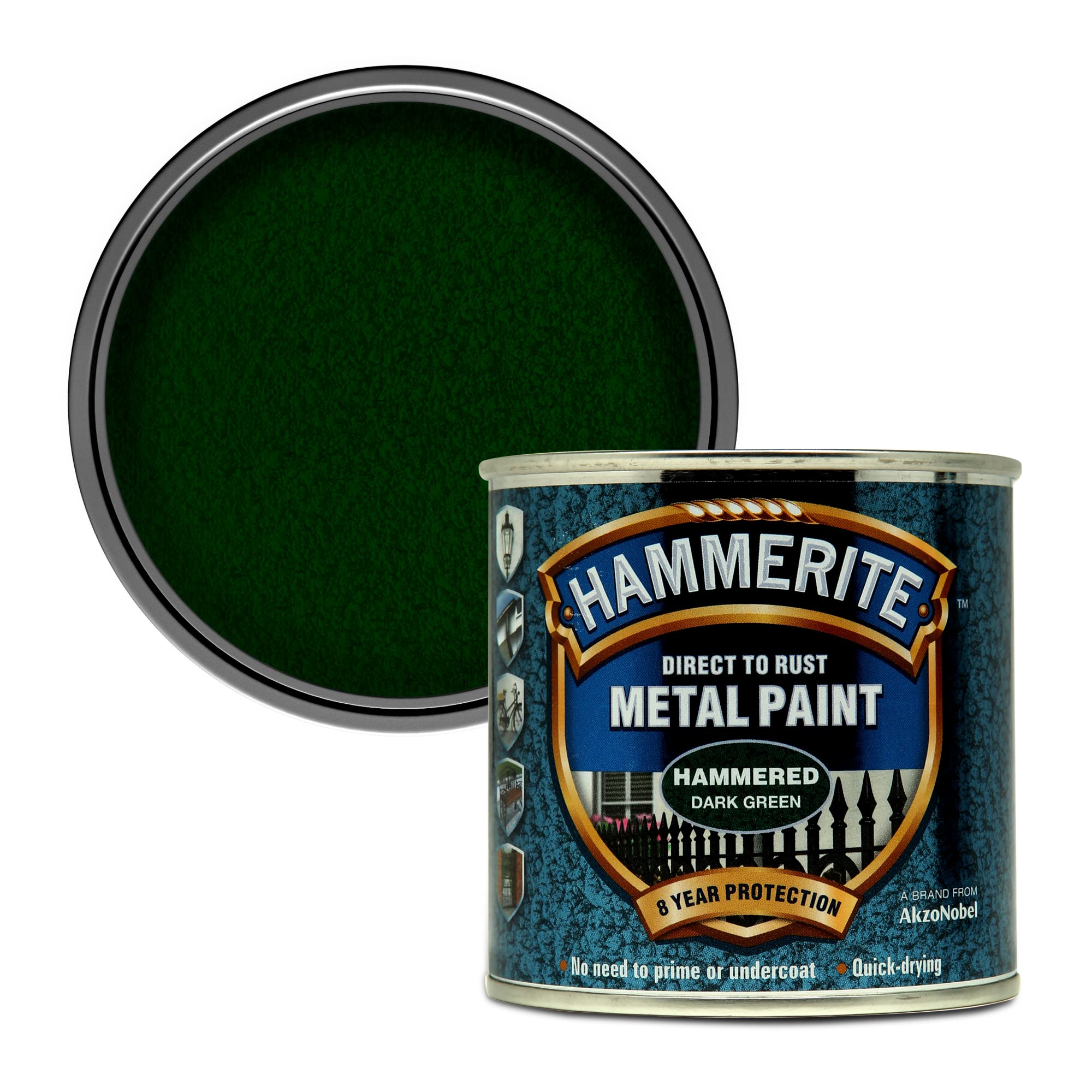 Hammerite 5084831 Direct to Rust Metal Paint - Hammered Dark Green Finish 250ML