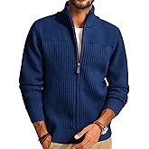 PJ PAUL JONES Men's Full Zipper Cardigan Casual Stand Collar Cardigan Sweater Ribbed Knit Long Sleeve Sweater