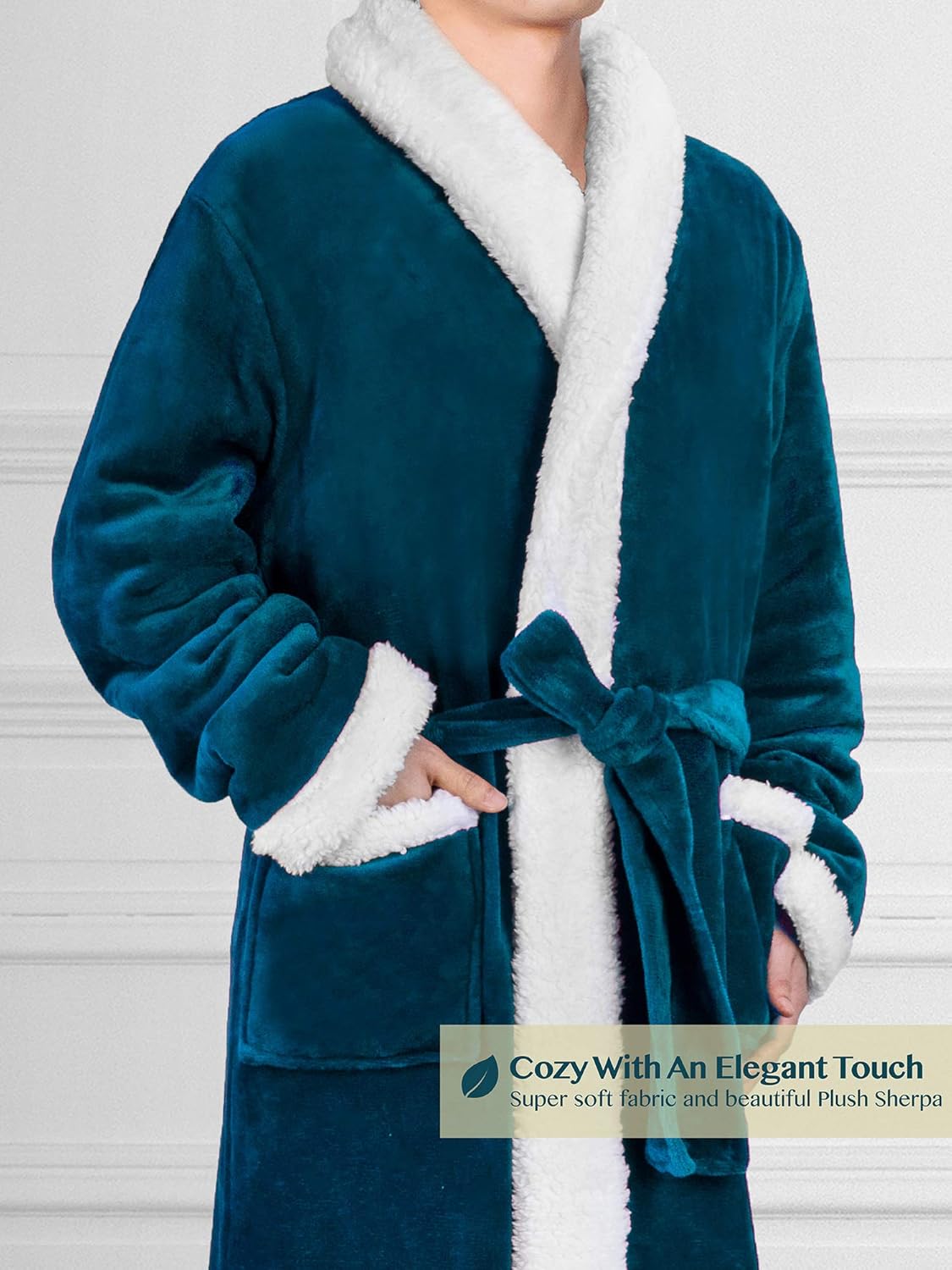 Men’s Plush Fleece Sherpa Robe | Soft, Warm, Microfiber Spa Bathrobe for Men Sherpa Sea Blue at  Men’s Clothing store