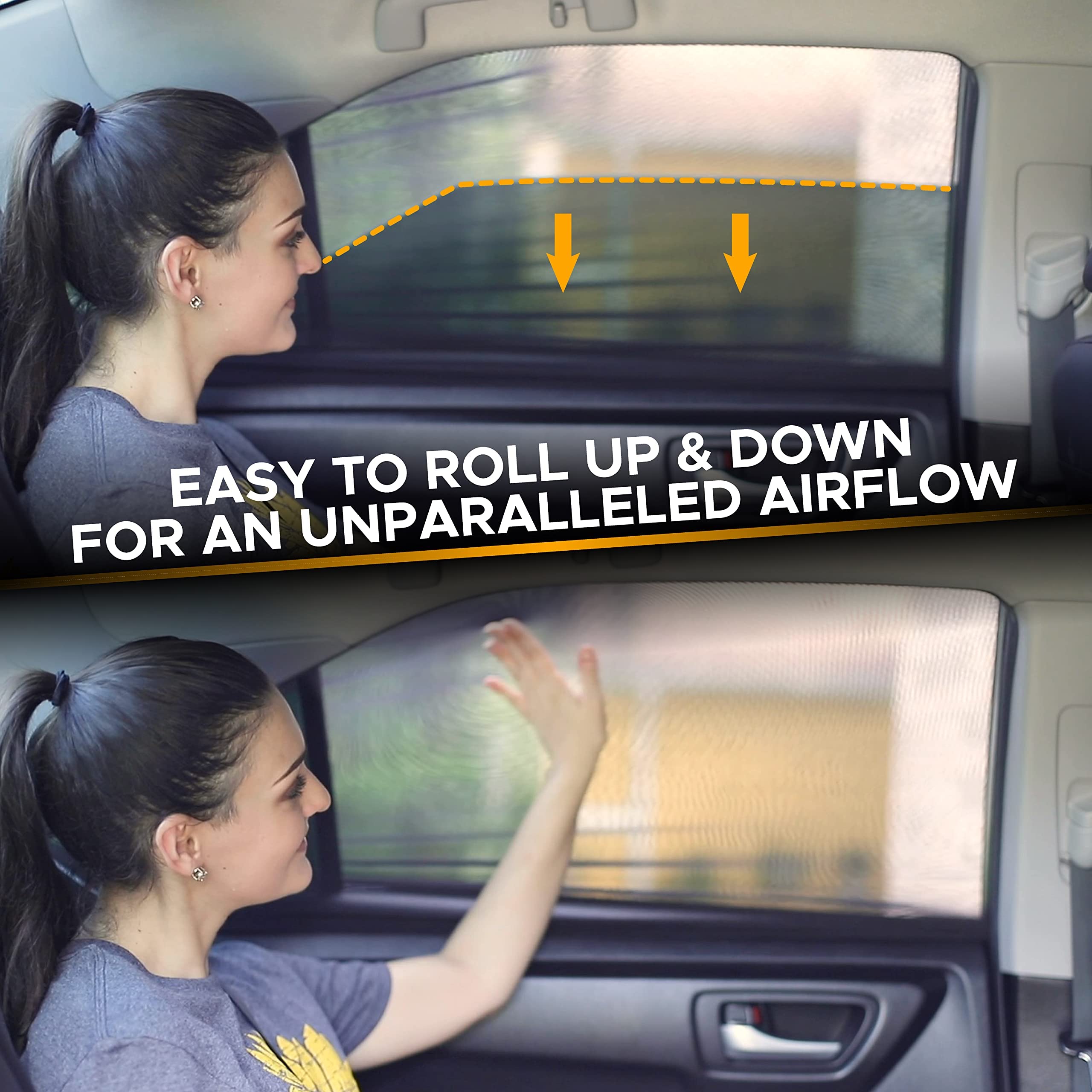 EcoNour Car Window Screens for Camping (Pack of 2) | 100% Protection from Bugs, UV and Mosquito Net | Breathable Mesh Baby Window Covers for Privacy Blackout (Medium 38