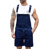 Bindefon Denim Overalls for Men Jean Shorts Jumpsuit Work Bibs Coveralls with Zipper