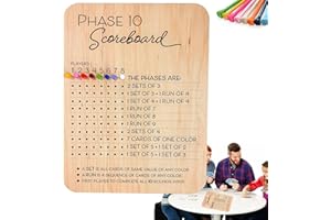 CYHDDDR Phase 10 Score Board, Wooden Scoreboard with 8 Colored Pegs for Phase 10 Card Game, Score and Round Tracker for Families, Adults
