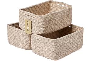 MiniArk Shelf Storage Baskets for Organizing | Closet Organizer Bins | Small Baskets | Toy Basket | Cute Decorative Basket | Cube Storage Bin | Woven Rope Basket | 13×8.5×5.1” | 3 Packs Mixed Brown